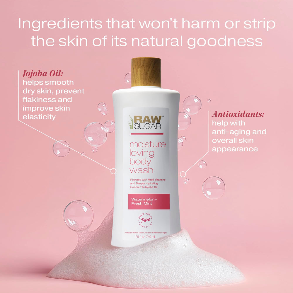 RAW SUGAR Simply Body Wash texture-creme parfum pastèque-menthe, lavage nourrissant.