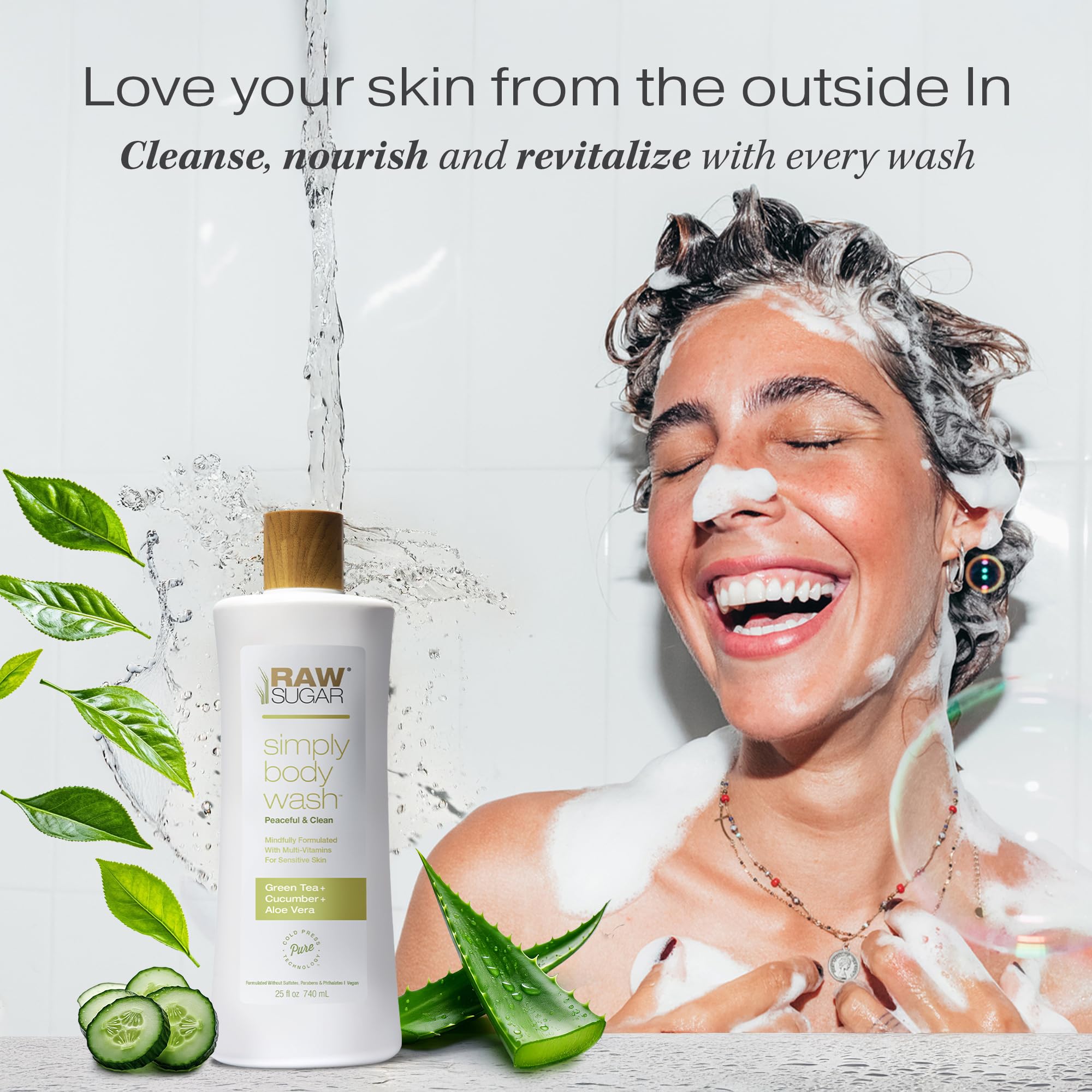 Texture du gel douche hydratant RAW SUGAR au thé vert et aloe.