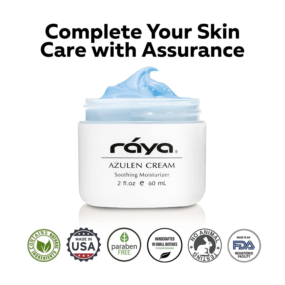 Raya Azulen Cream: application matin et soir sur peau mixte pour confort quotidien.