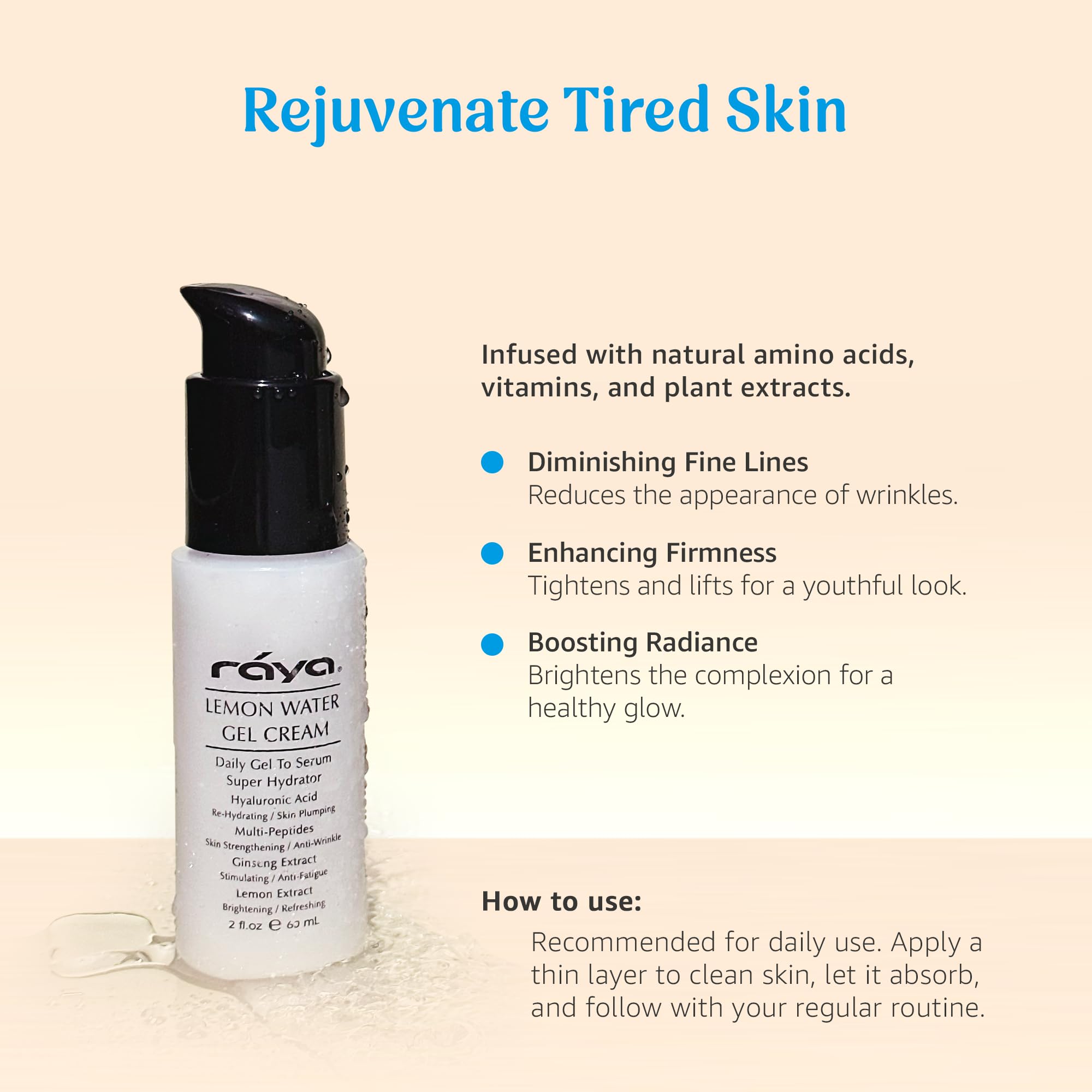 Raya creme gel eau citron etiquette montre le soin quotidien du visage.