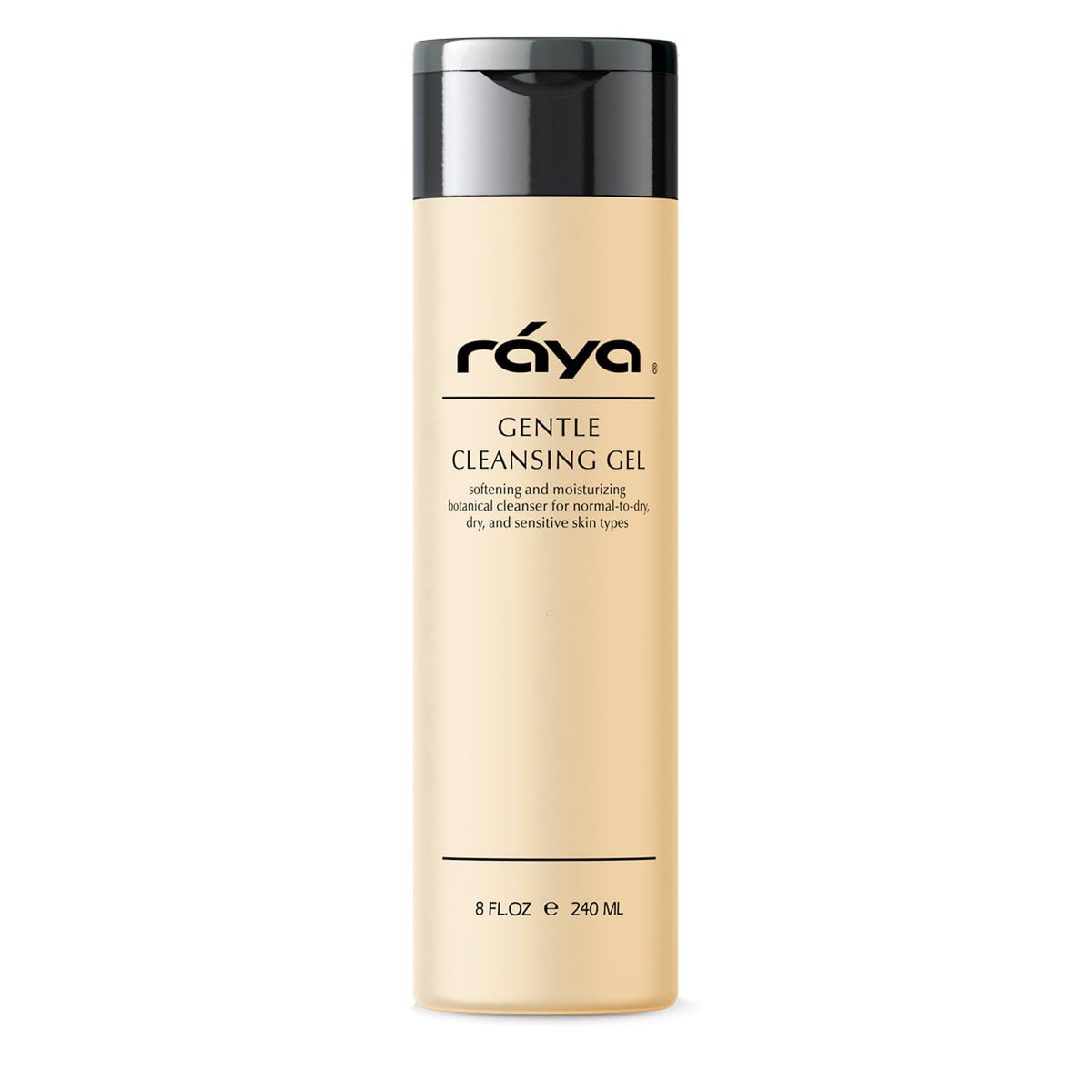 Raya Gel Doux Nettoyant Visage 8 oz, mousse crémeuse pour peau sensible.
