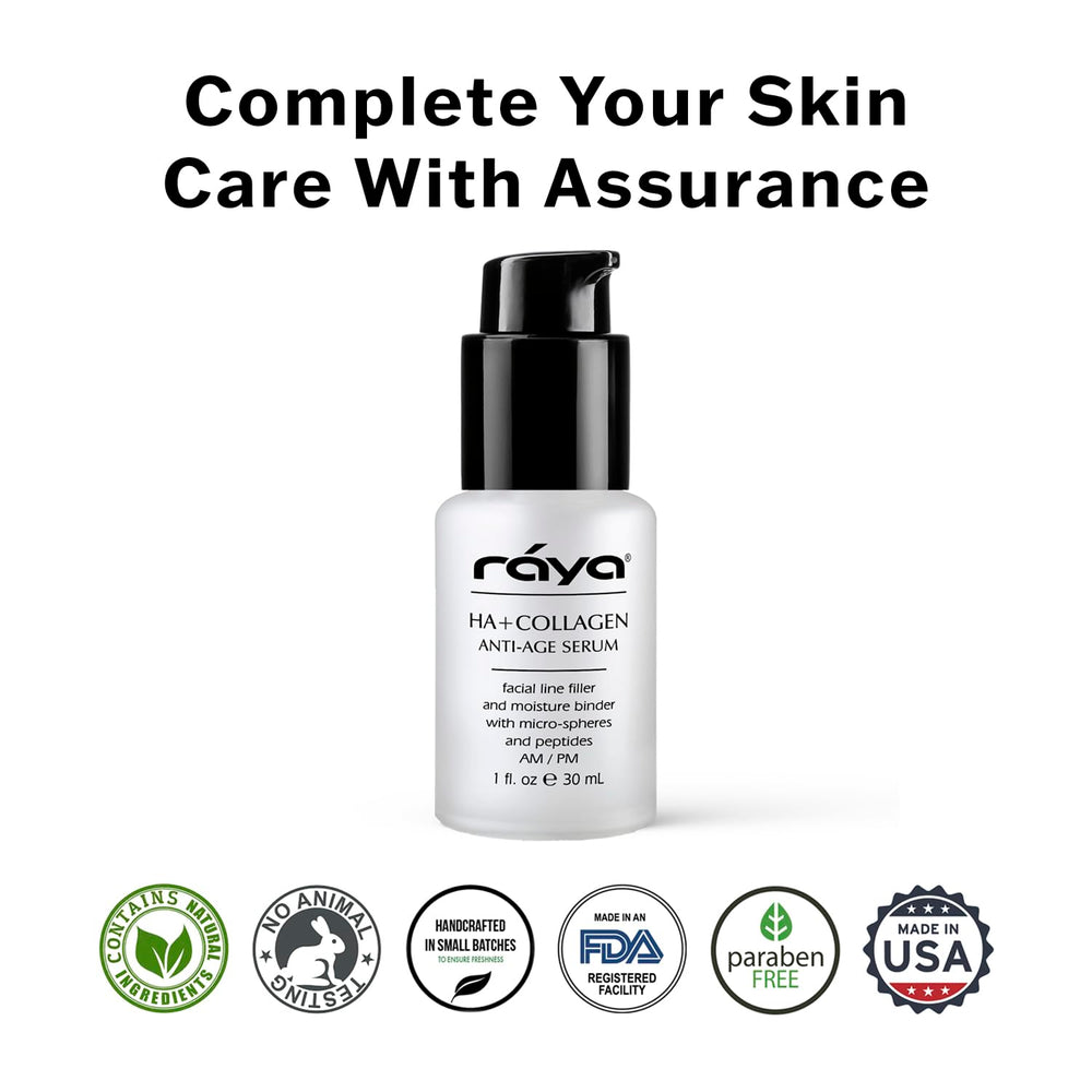 RAYA HA + Sérum flacon : présentation premium prête à la routine.