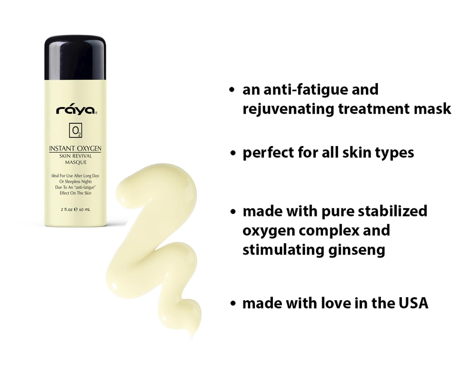 Raya Masque Oxygène — texture crémeuse pour peau douce et lisse.