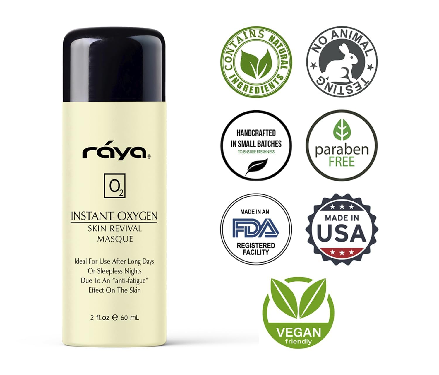 Raya Masque Oxygène — formule sans parabènes pour peau saine.