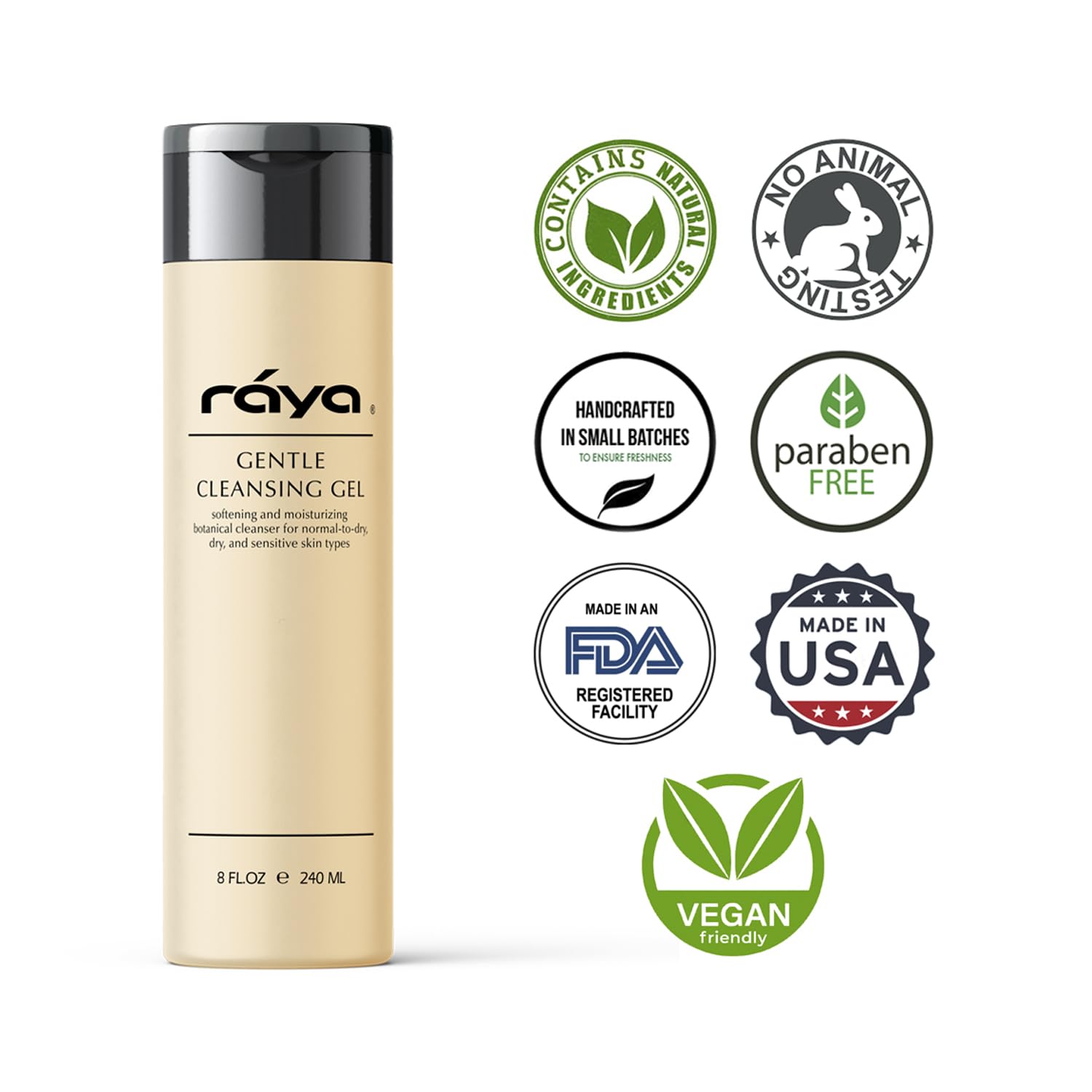 Raya Gel Nettoyant Visage – formule naturelle respectueuse de la peau sèche.