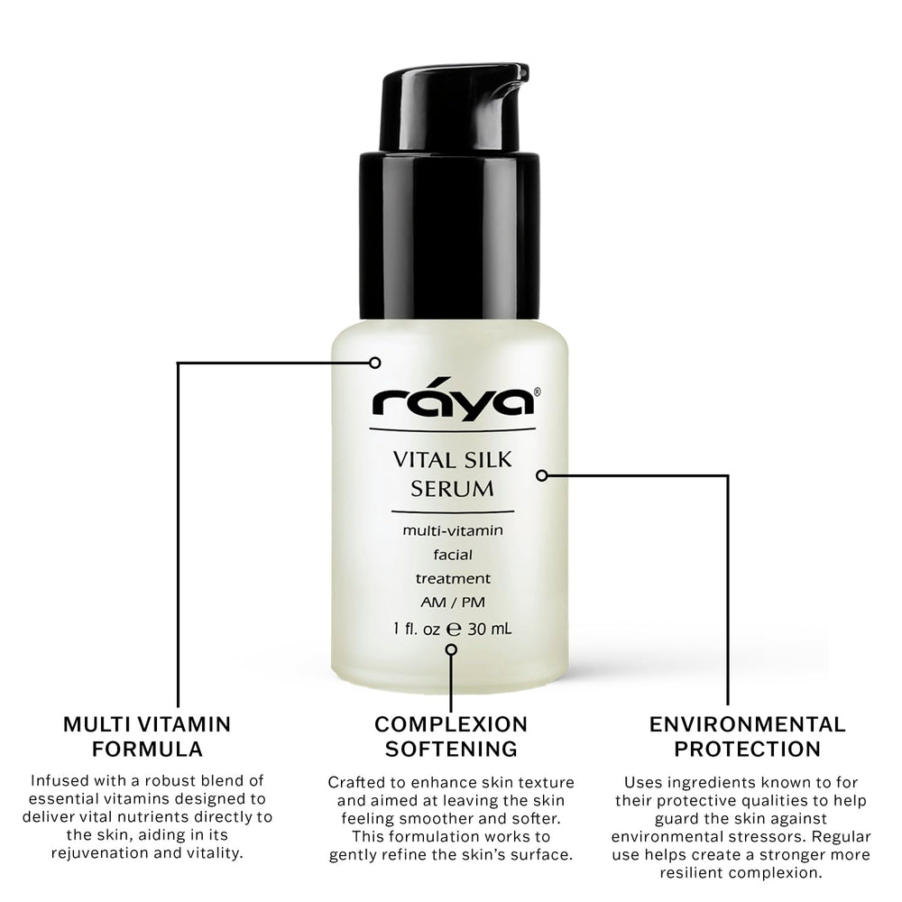 Raya Vital Silk Serum, teint-lisse, peau plus uniforme et lumineuse.
