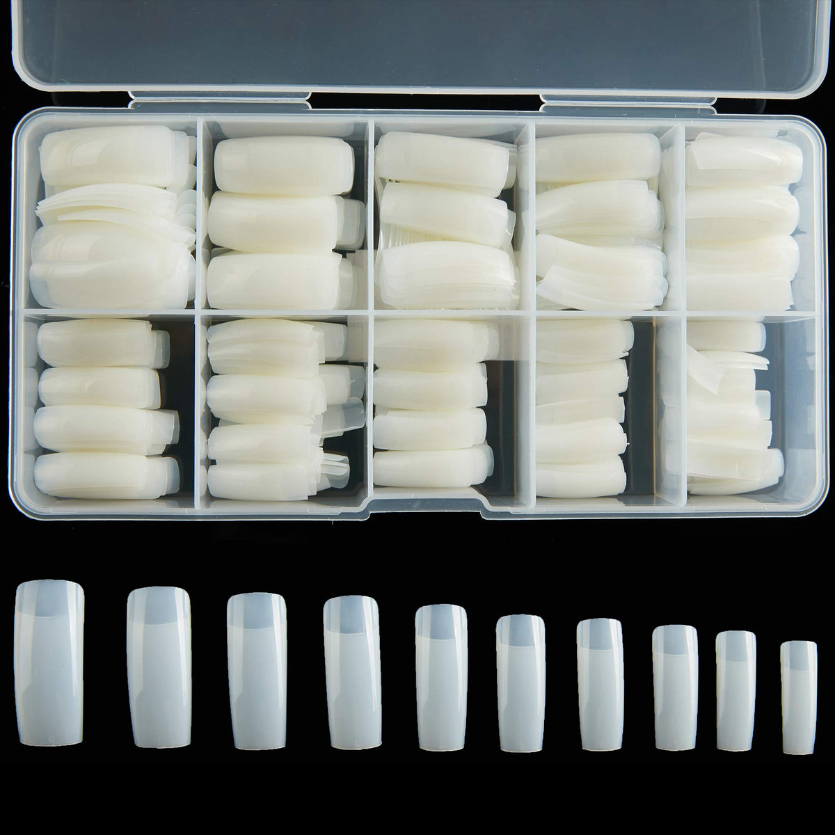 Demi-couverts RayanWay pour ongles en acrylique, boîte pratique.