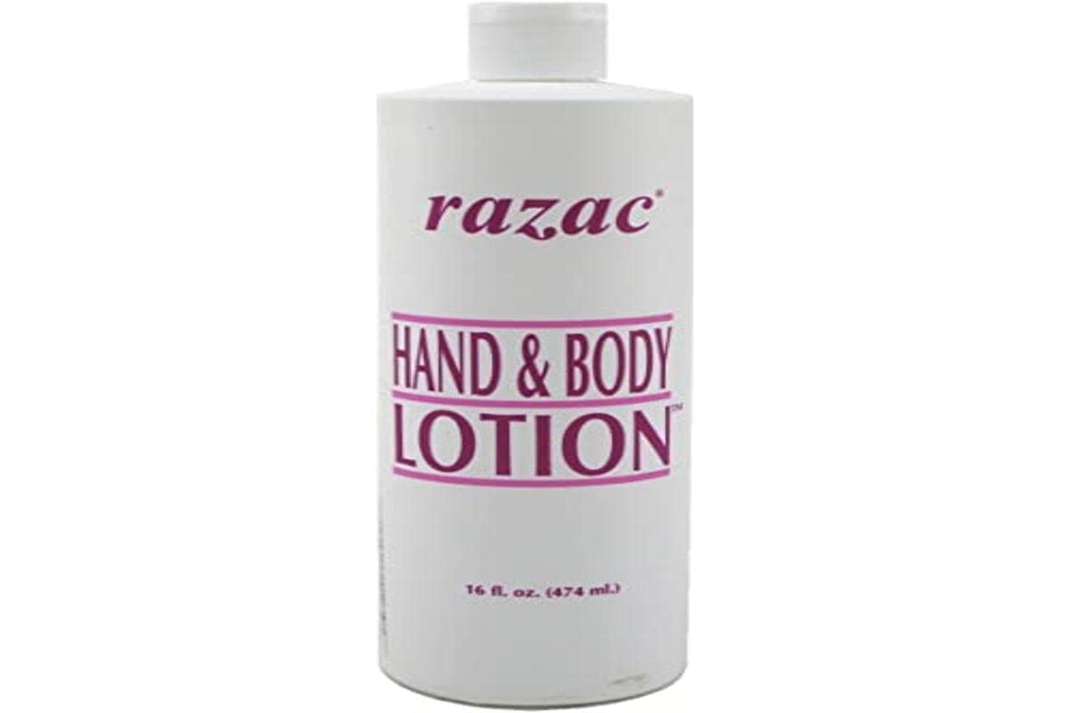 Razac lotion mains et corps; texture légère, hydratation rapide et parfum rafraîchissant.