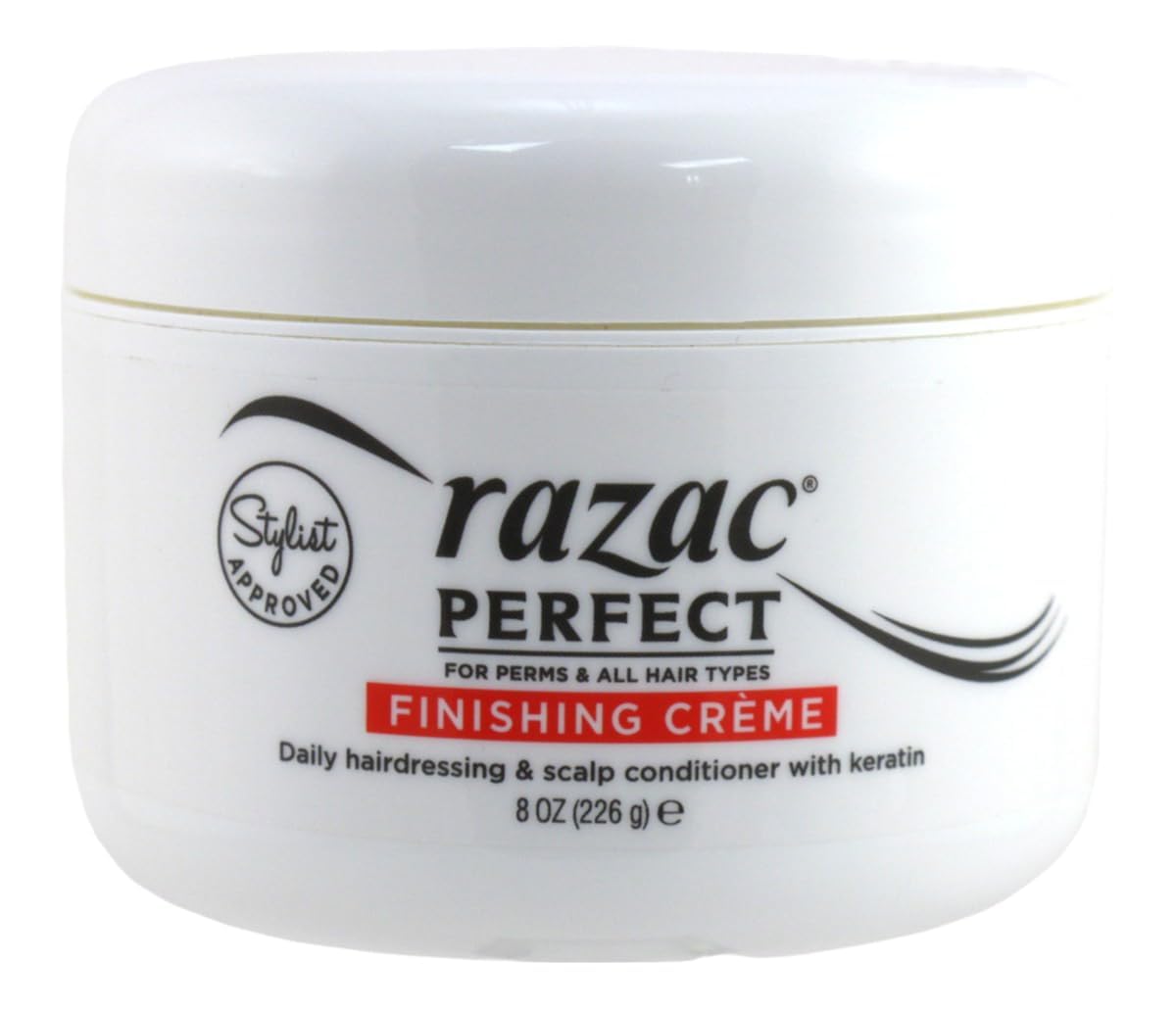 Razac Crème de finition pour permanentes, flacon élégant prêt au soin quotidien des cheveux.