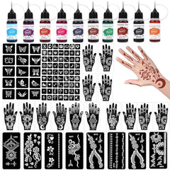 RAZET kit tatouage temporaire avec 10 colorants, prêt pour des designs vibrants.