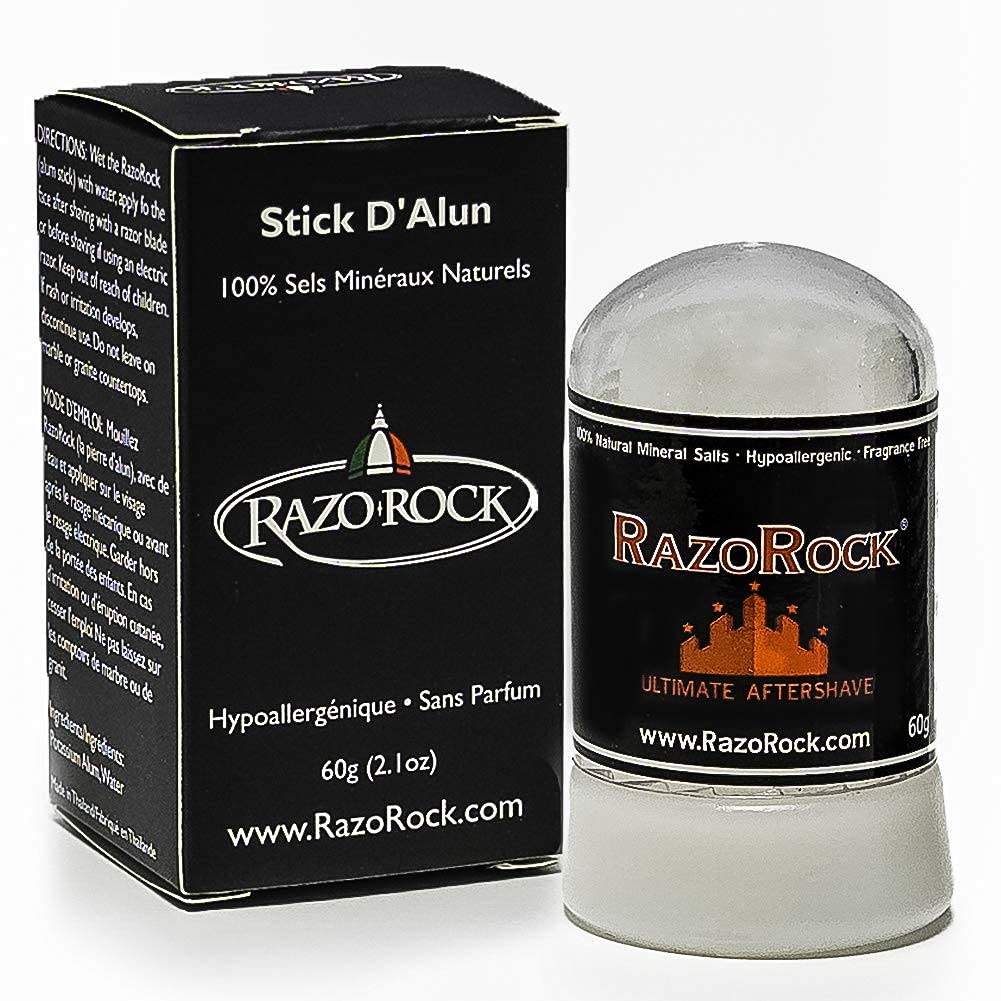 RazoRock Stick d'alun après-rasage pour apaiser et resserrer les pores.