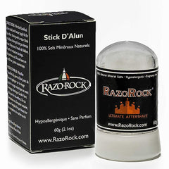 RazoRock Stick d'alun après-rasage pour apaiser et resserrer les pores.