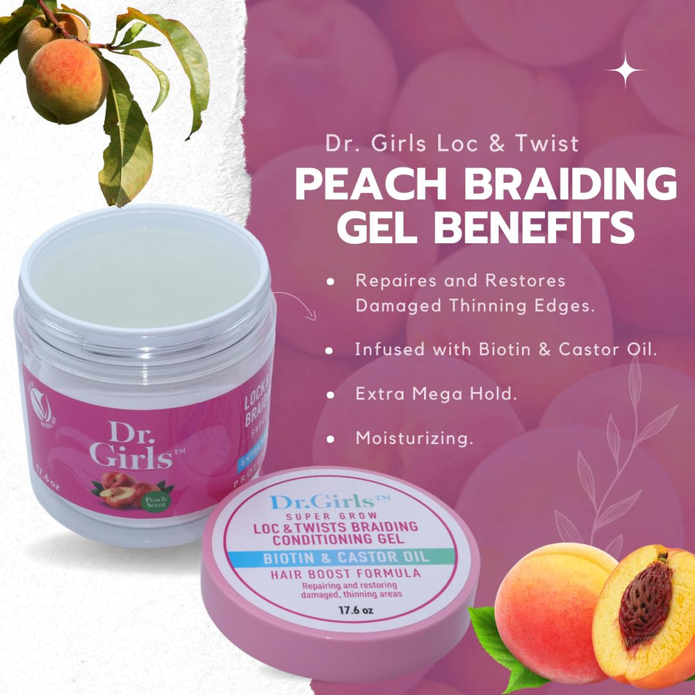 R&B Collection Braiding Edge Gel Honey Peach – ingrédients biotine, ricin et vitamine E pour soin.