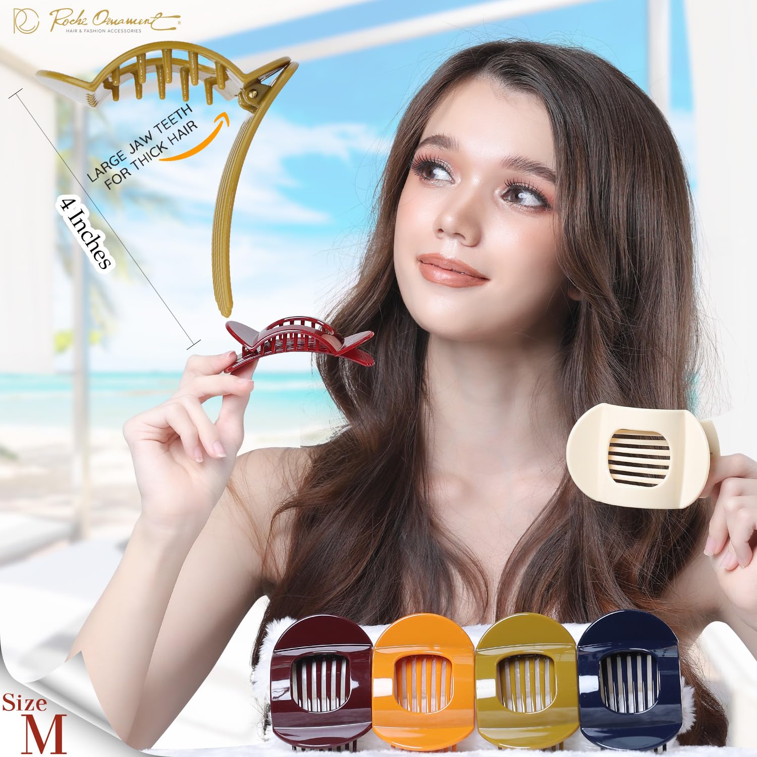 RC ROCHE ORNAMENT clip plat, fixation sans glisse pour tenue toute la journée.