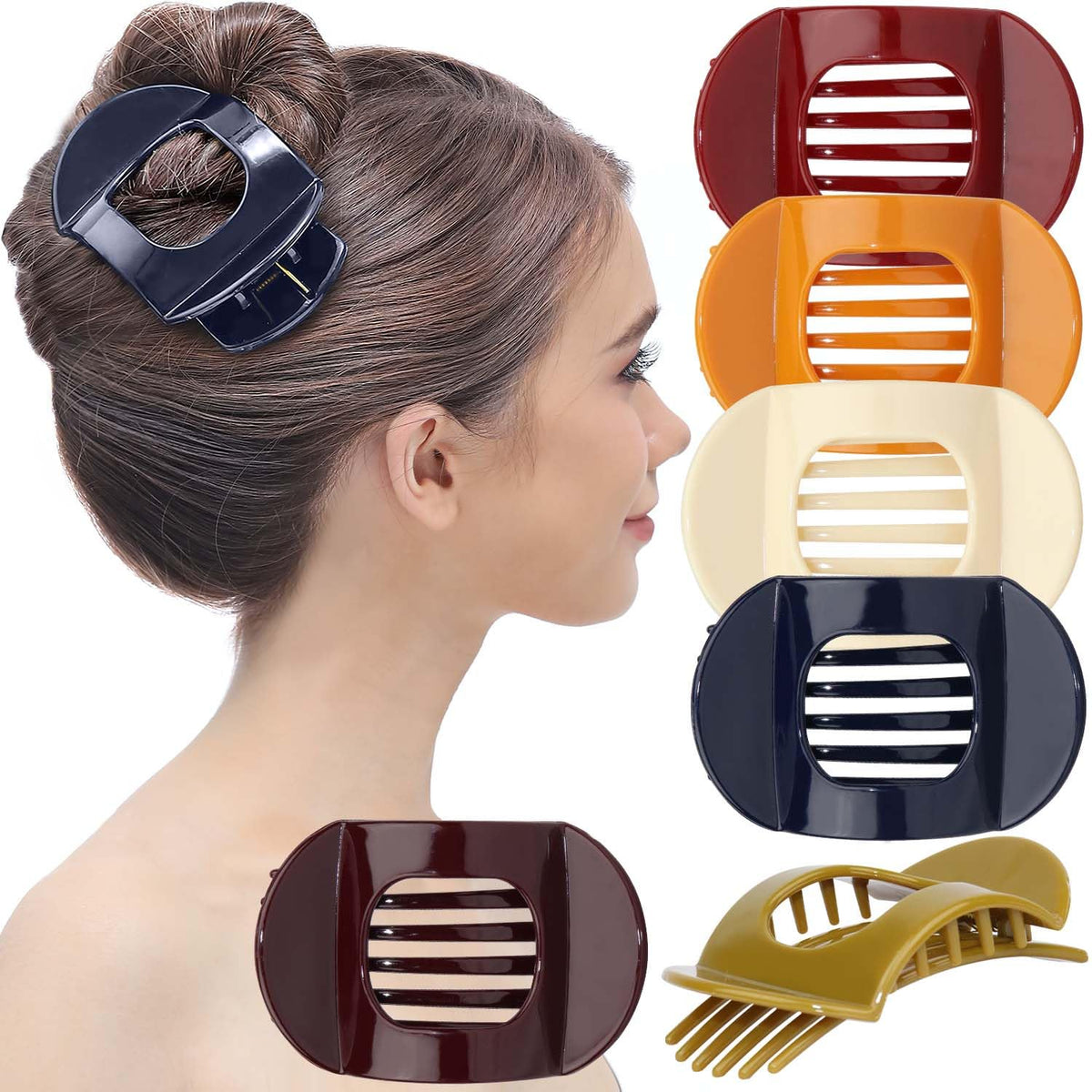 RC ROCHE ORNAMENT clip plat ensemble de six, pratique pour coiffage rapide.