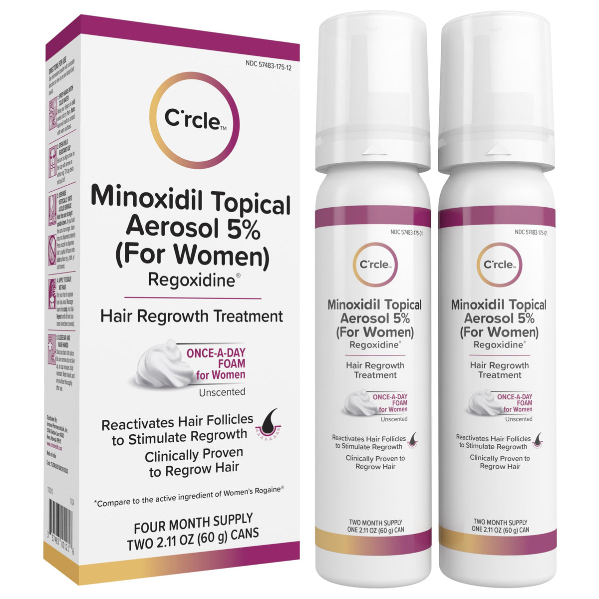 C'rcle Minoxidil pour femmes, mousse 5% en bouteille, soutien à la repousse