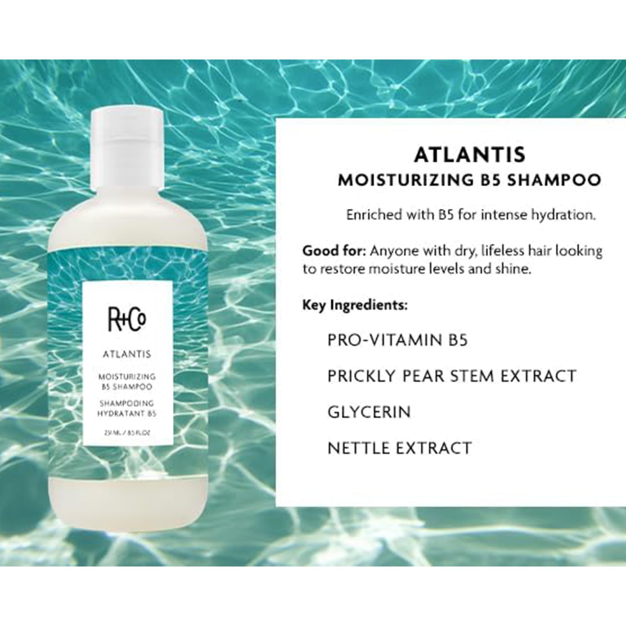R+Co Atlantis mousse appliquée sur cheveux pour démêler en douceur.