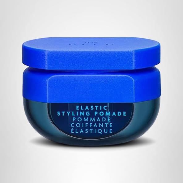 R+Co BLEU Elastic Styling Pomade emballage iconique reflétant le design couture