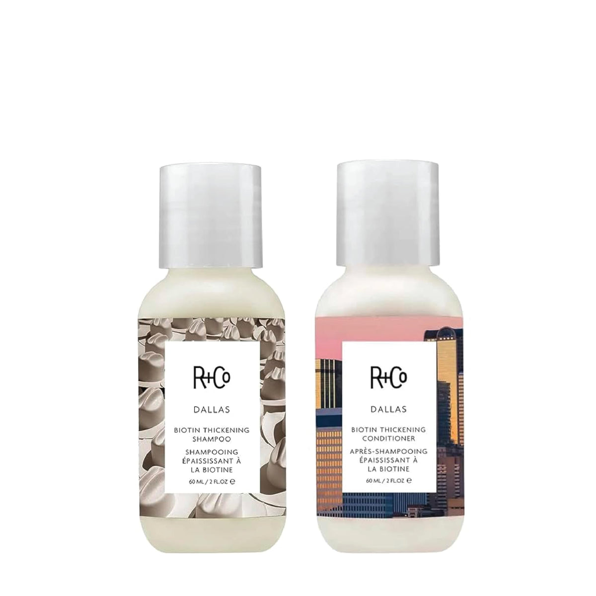 R+Co Dallas Biotin Shampoing en flacon, volume accru pour cheveux fins.