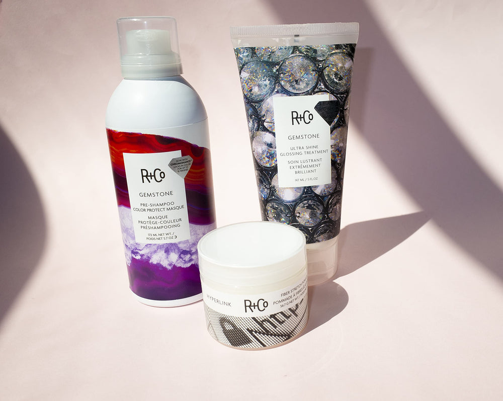 R+Co Gemstone Ultra Shine cheveux brillants et couleur éclatante.