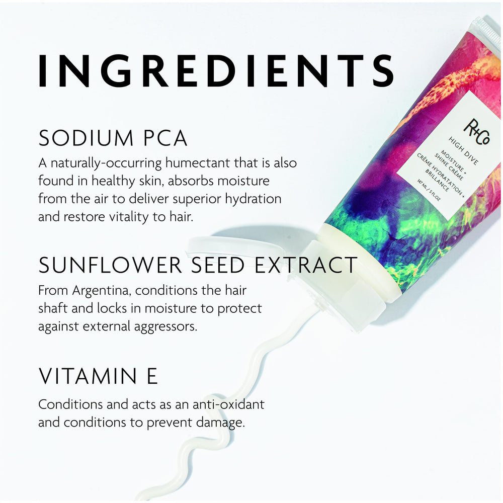 R+Co High Dive : extrait de tournesol protégeant et hydratant les cheveux.