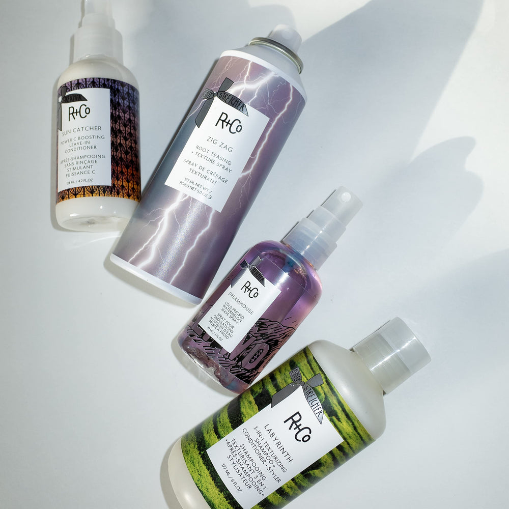 R+Co Labyrinth, protéine de pois et extrait de tournesol, élasticité et brillance.