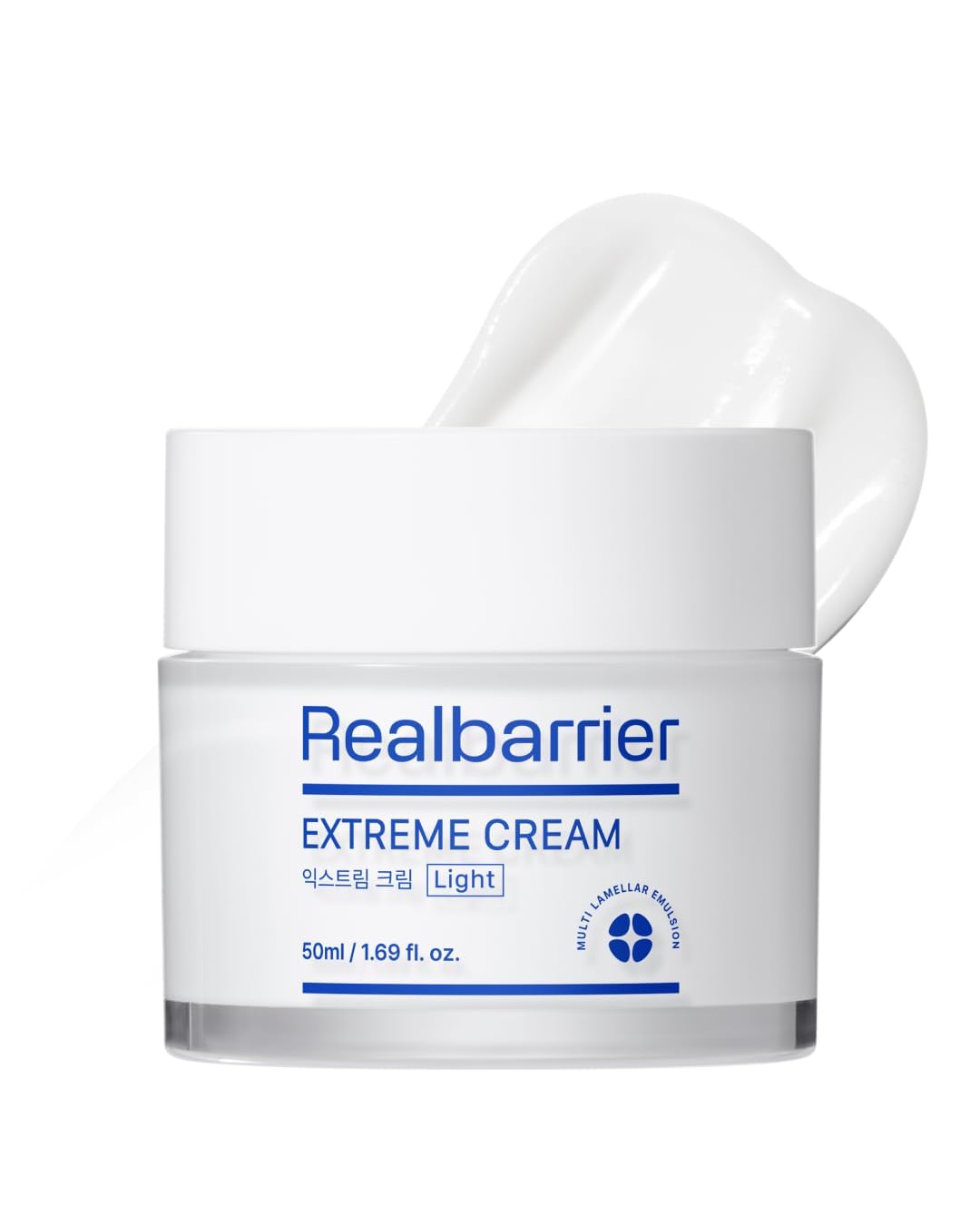 Real Barrier Extreme Cream Light, bouteille présentée; soin quotidien léger pour peau sensible.