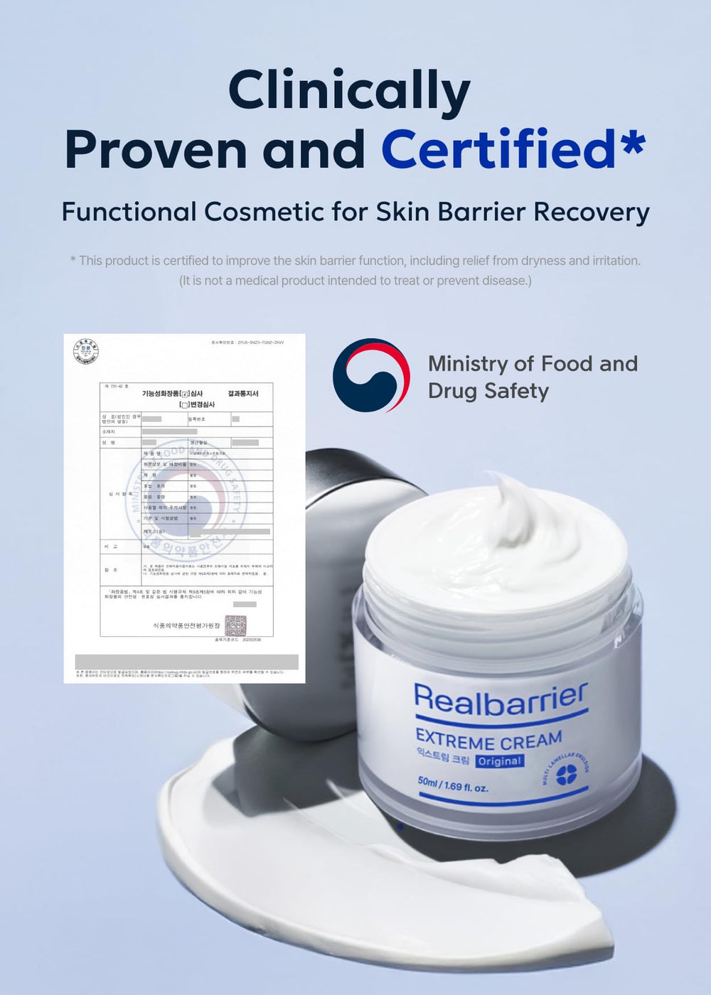 Peau sensible bénéficiaire Real Barrier Extrême Cream hypoallergénique