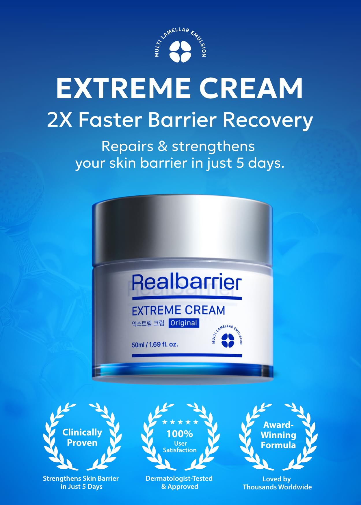 Texture baume lissante Real Barrier Extrême Cream sur peau, application facile