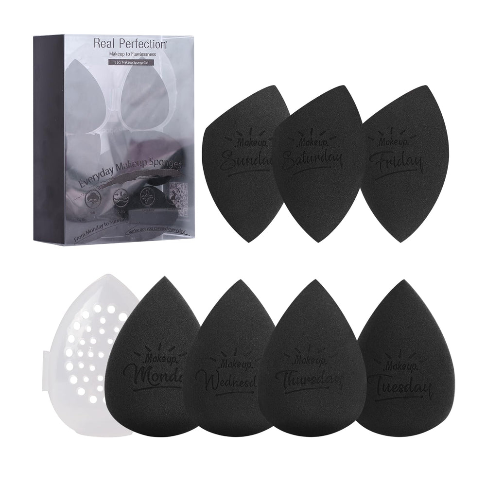Real Perfection Éponge maquillage ensemble 7 pièces et étui voyage, prêt pour la route
