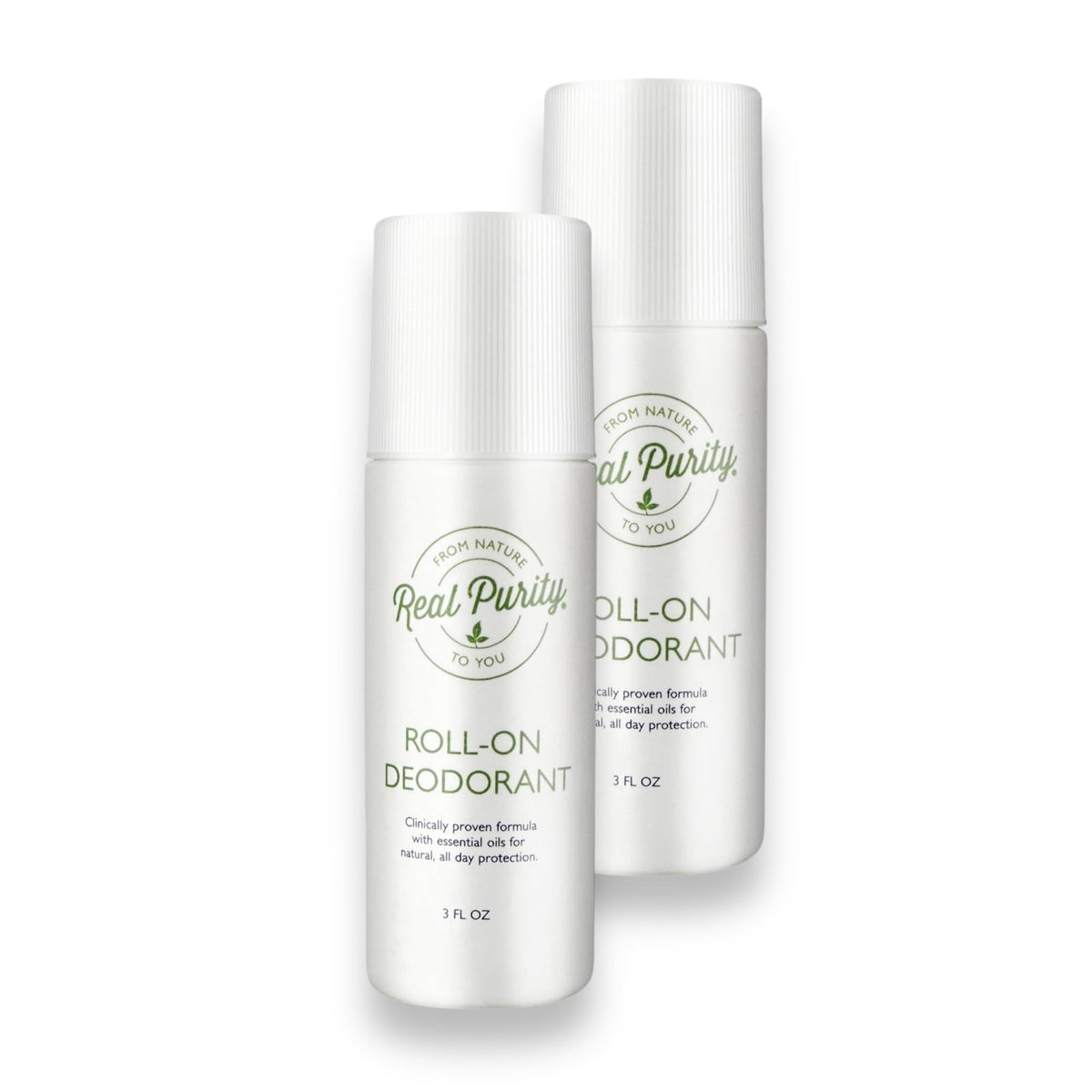 Real Purity déodorant roll-on en bouteille, fraîcheur durable et senteur légère.