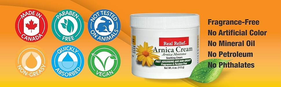 Real Relief Crème Arnica, sans parfum, texture agréable.