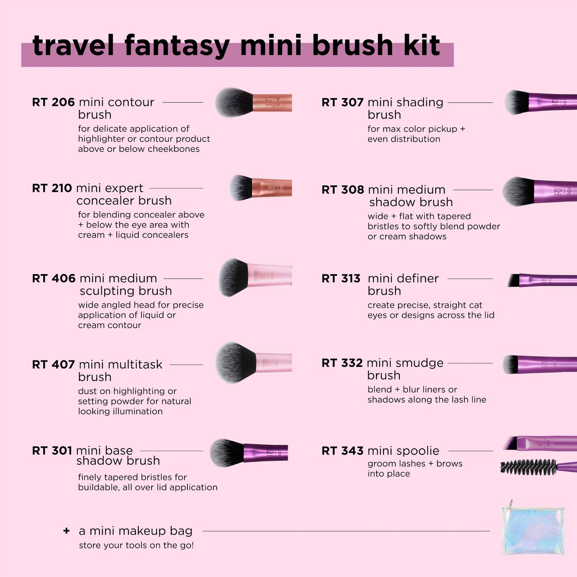 Real Techniques Travel Fantasy Mini Kit – pinceau contour mini pour sculptage précis.