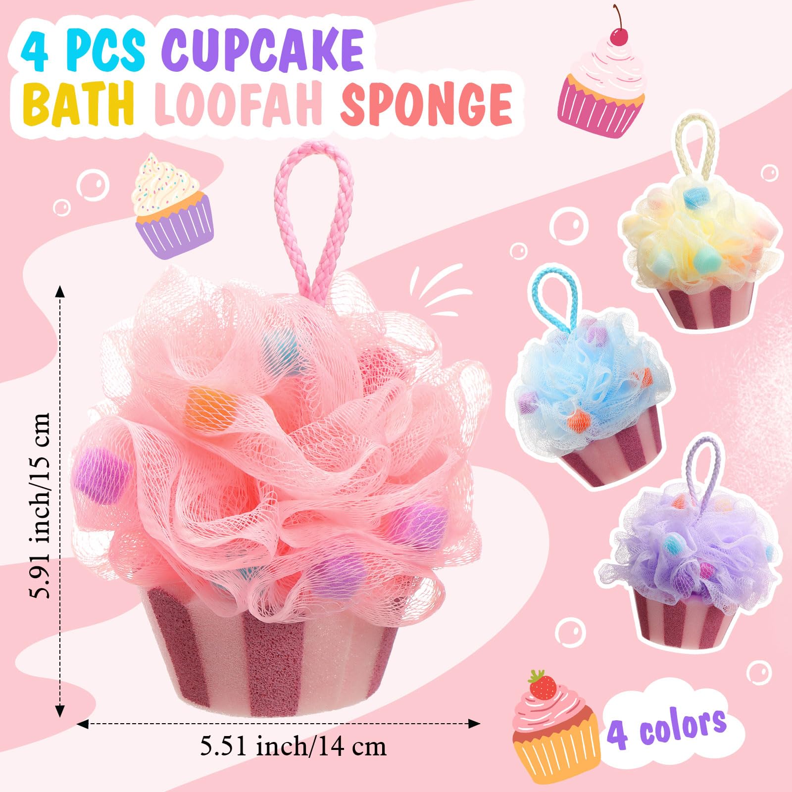 Détail du design multicolore en forme de petit gâteau sur les éponges Reallnaive.