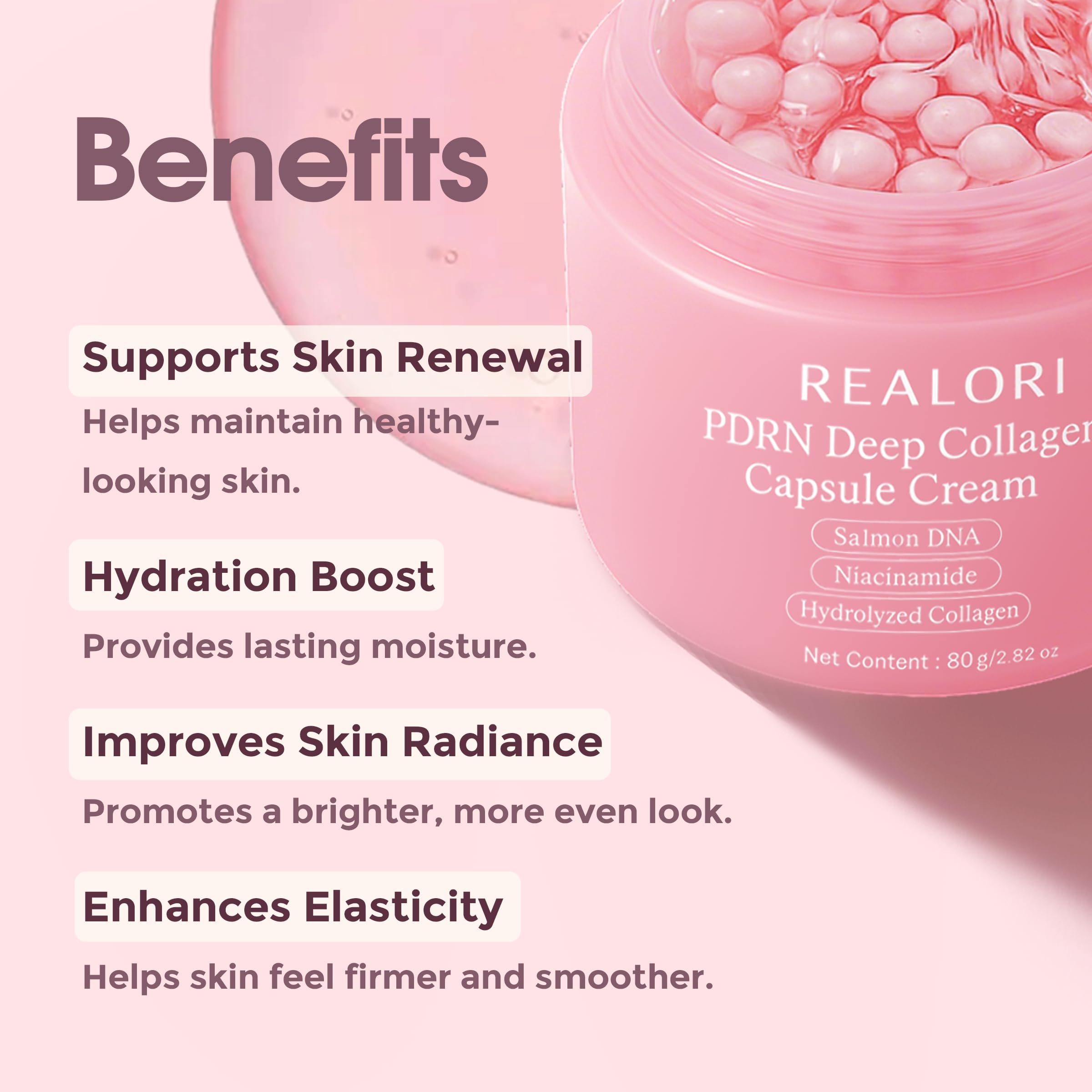 Realori capsules de boba avec vitamine C, texture rose révélant un teint lumineux