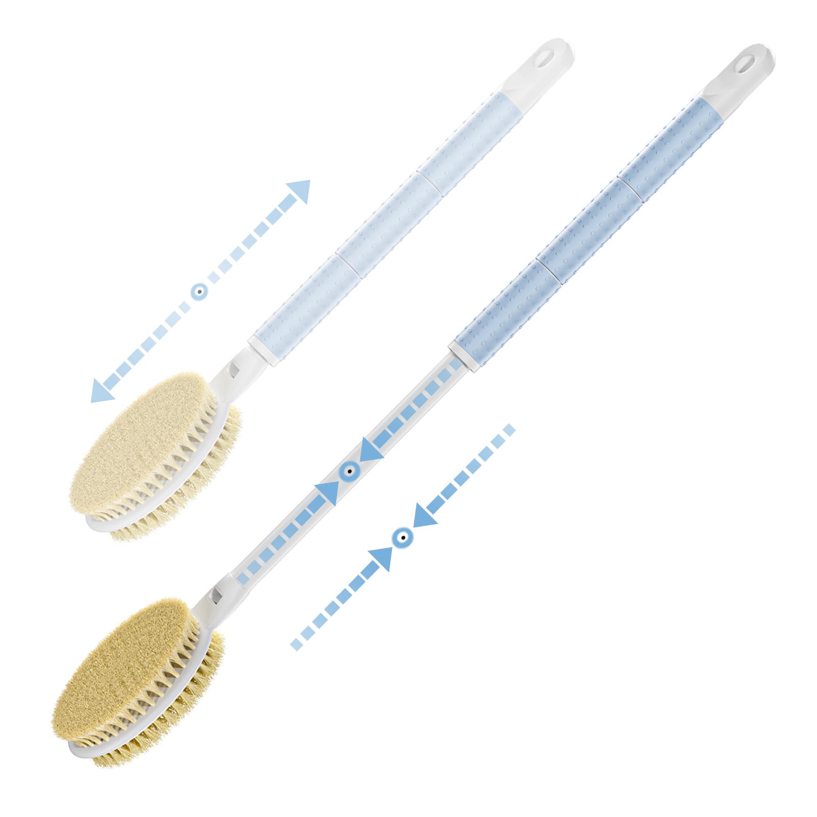 Brosse Rebex avec poignée télescopique ajustable, idéale pour atteindre le dos et les pieds.