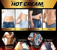 Massage abdominal avec Crème transpirante chaude REBODUM ciblant le ventre.