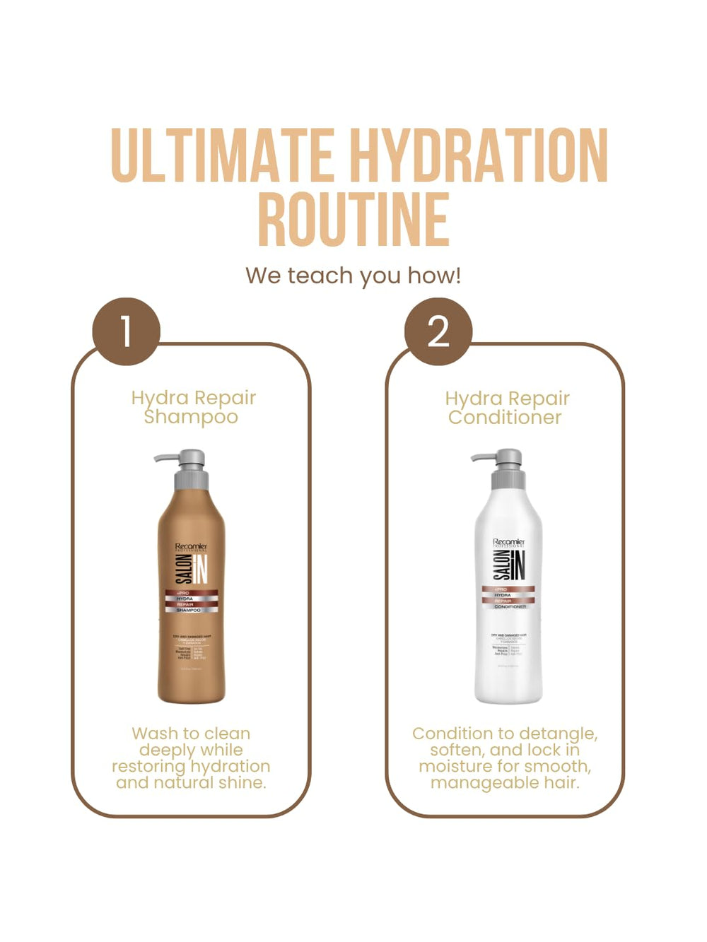 Recamier Ensemble Soin Cheveux Hydra Repair – routine professionnelle pour cheveux secs et fragiles.