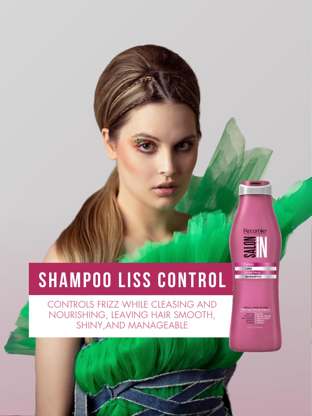 RECAMIER Liss Control : aperçu avant-après; cheveux plus lisses et faciles à coiffer.