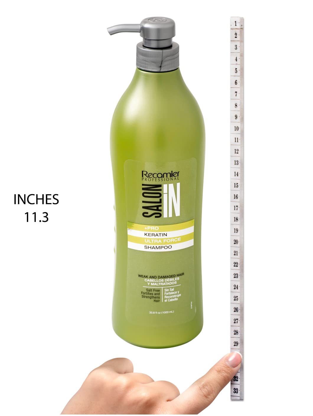 Étiquette sans sel sur flacon Recamier Pro Keratine Ultra Force, formule adaptée.