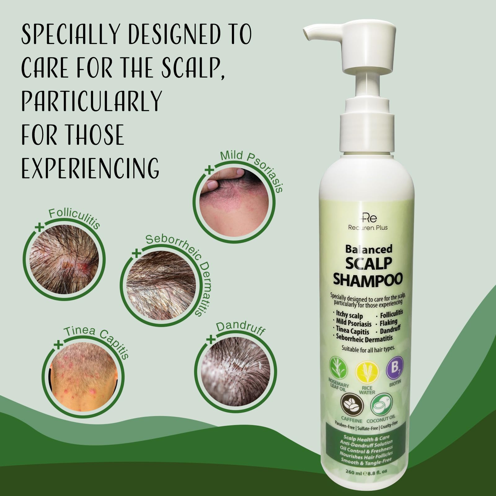 Huile de coco du shampoing Recuren Plus, nutrition capillaire potentielle.