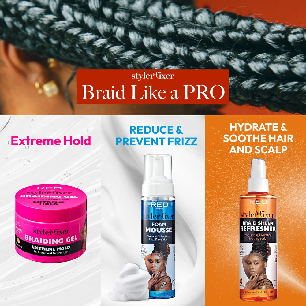Gel braiding Red by Kiss avec ricin noir jamaïcain biologique et miel nourrissant.
