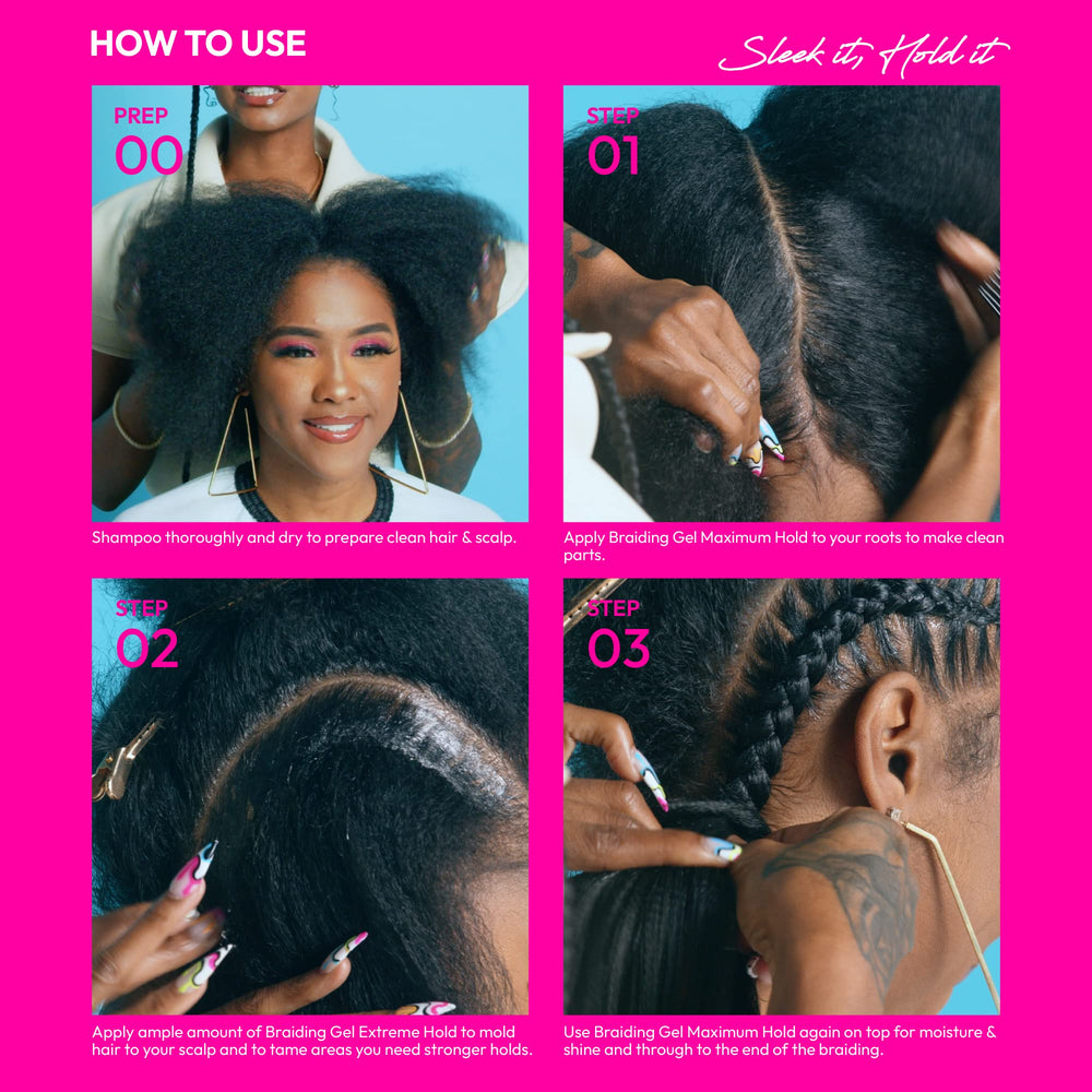 Gel braiding Red by Kiss, tenue longue durée pour box braids et cornrows.