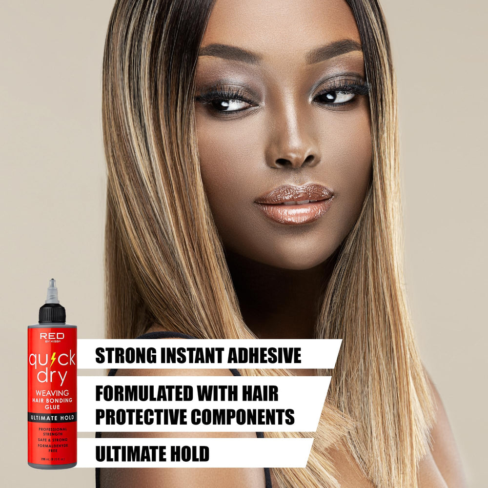 Colle Red by Kiss sans formaldéhyde adaptée aux cheveux sensibles.