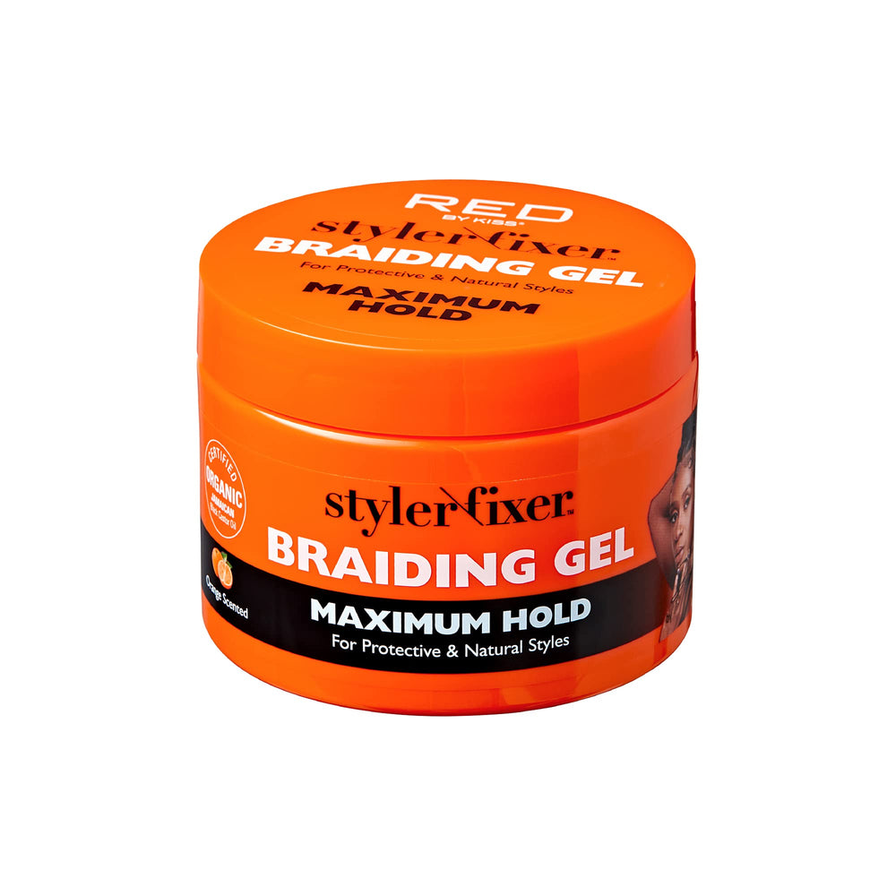 Red by Kiss gel coiffant pour tresses – bouteille facile à manipuler, tenue durable et brillance.