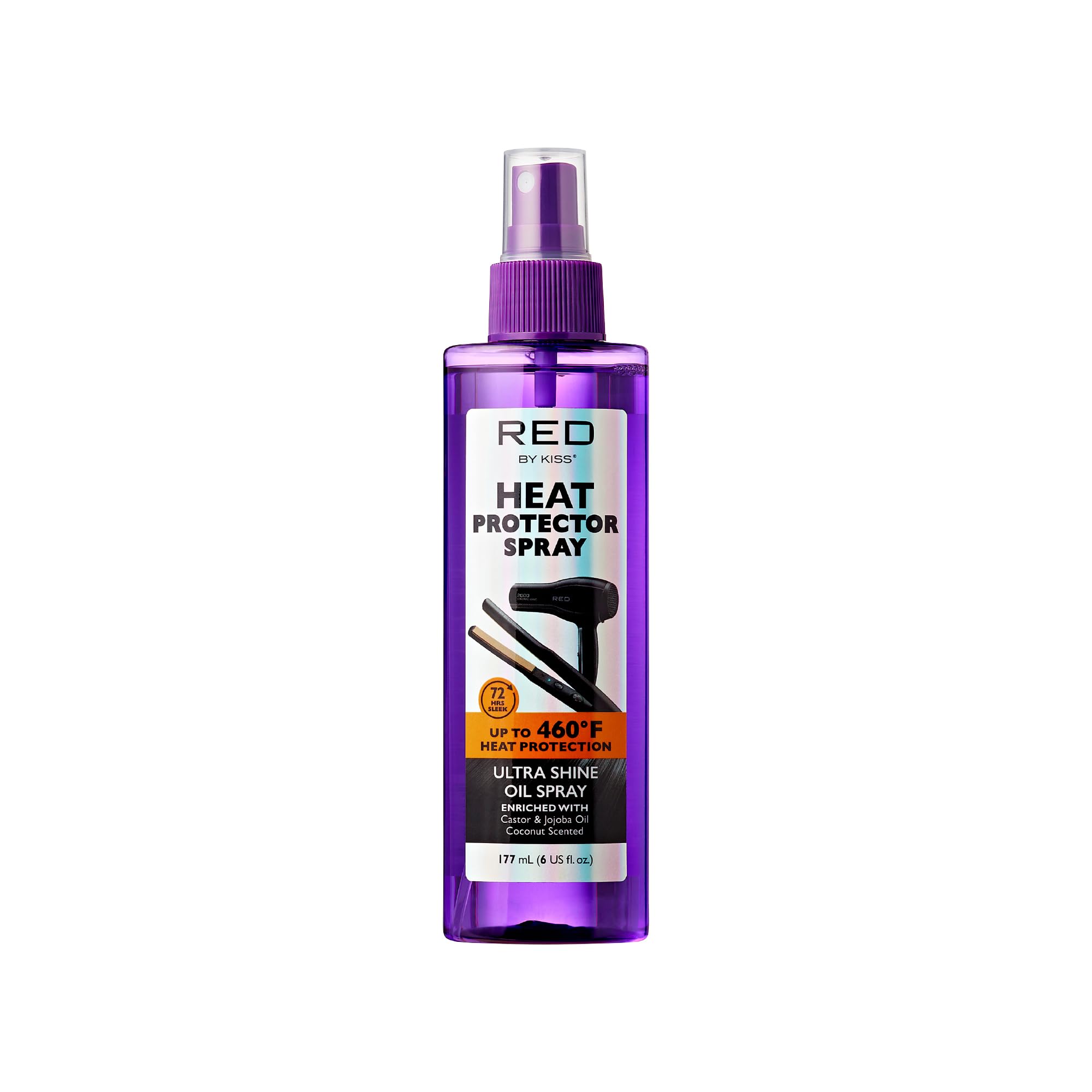 Red by Kiss, bouteille: protection thermique jusqu’à 460°F et brillance naturelle.
