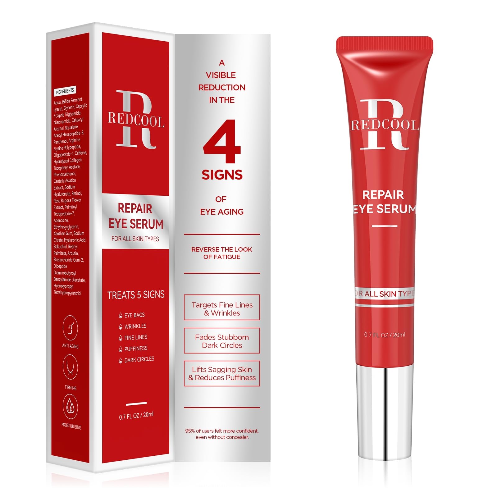 Redcool Caffeine Eye Serum pour les poches sous les yeux, réduction visuelle et regard rafraîchi.