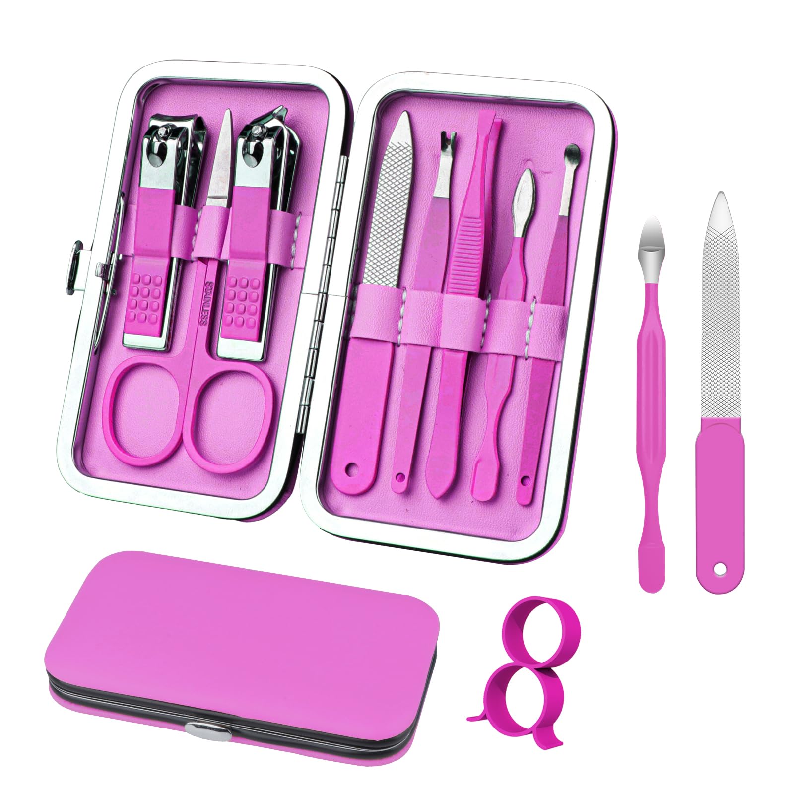 RedFlow set manucure 8 en 1 avec étui en cuir, pratique pour voyage.