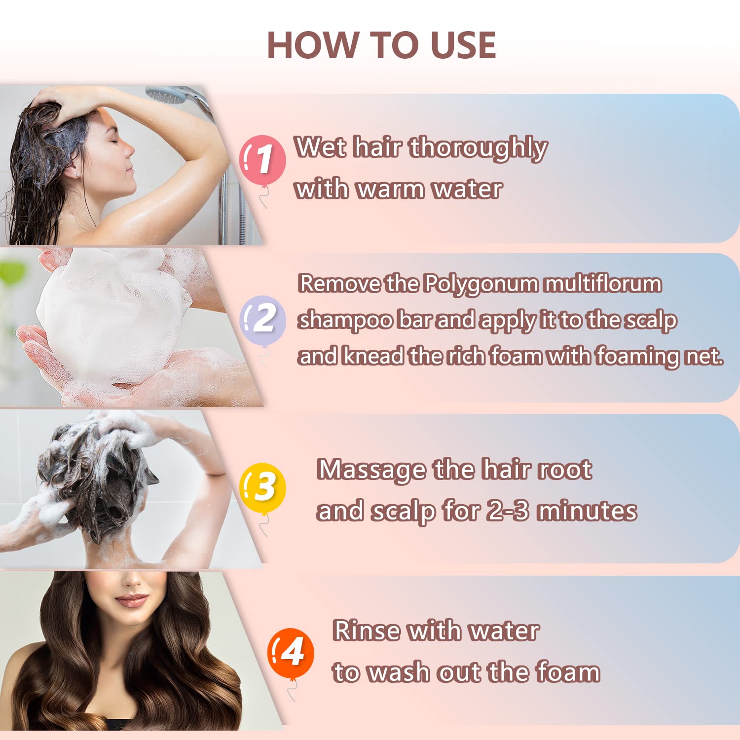 Rednow barre-shampoing polygonum-multiflorum, utilisation simple en routine