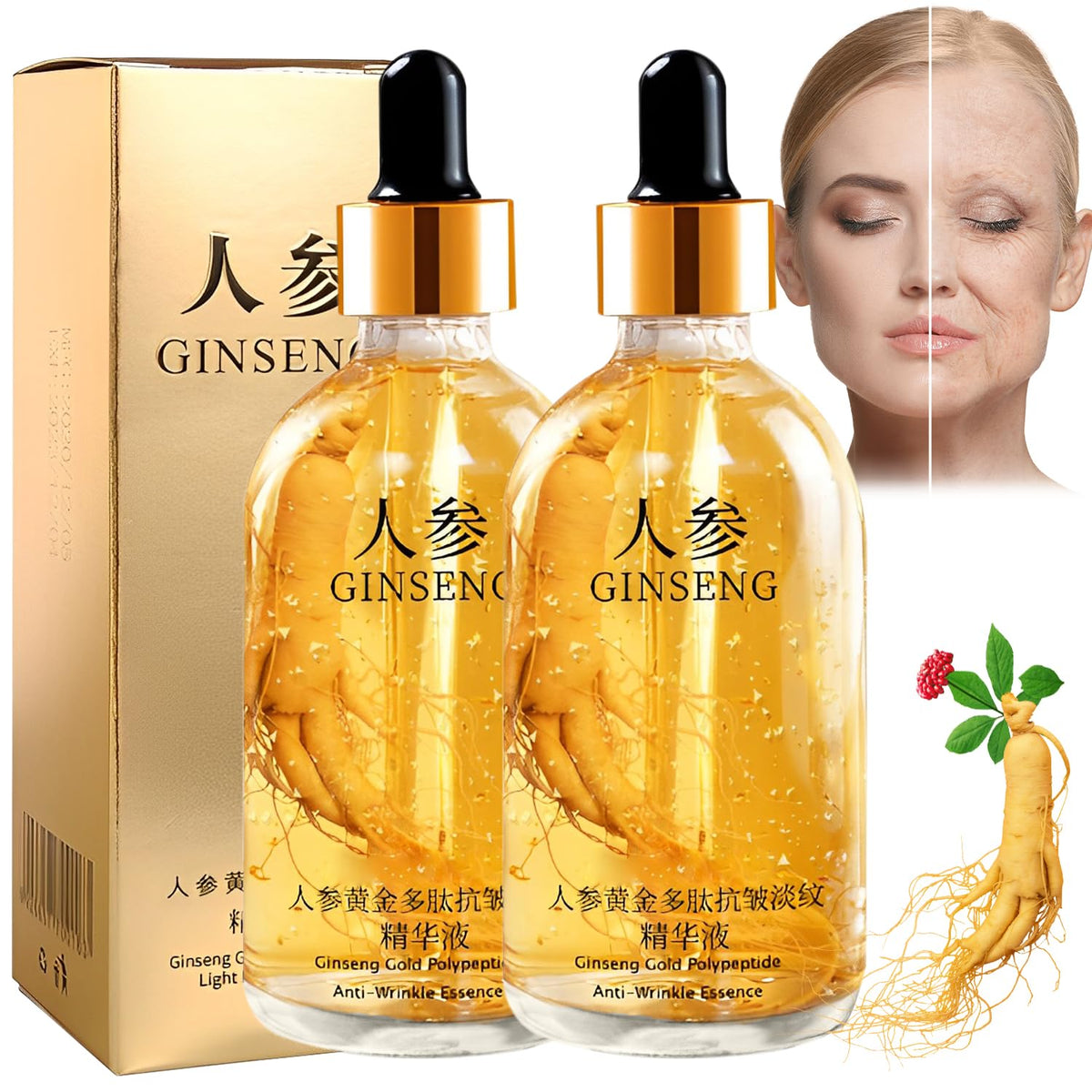 Rednow Sérum Ginseng – bouteille, absorption rapide pour raffermir la peau.